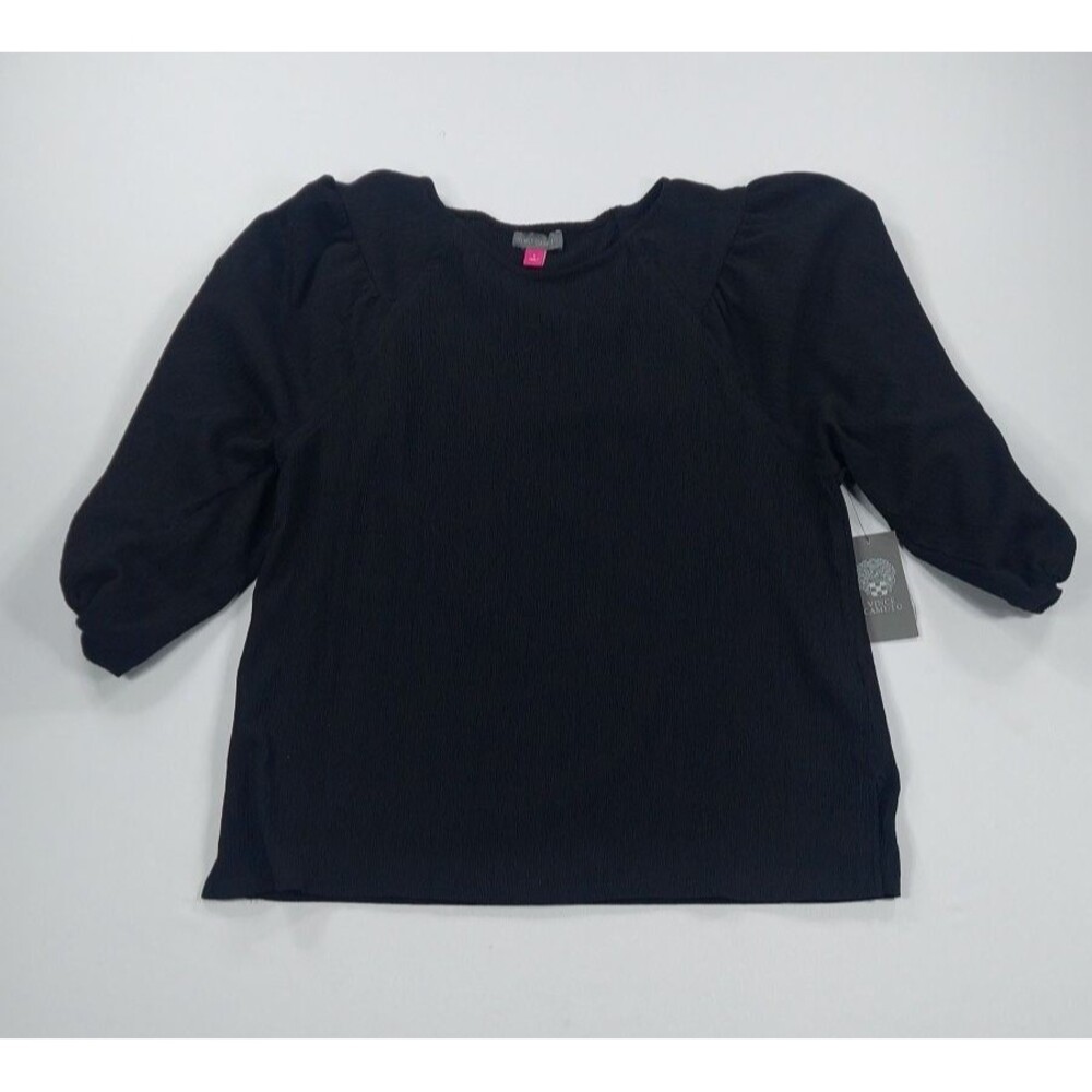 Vince Camuto Blouse Womens Small Rich Black 3/4 Puff Sleeve Crepe Top New